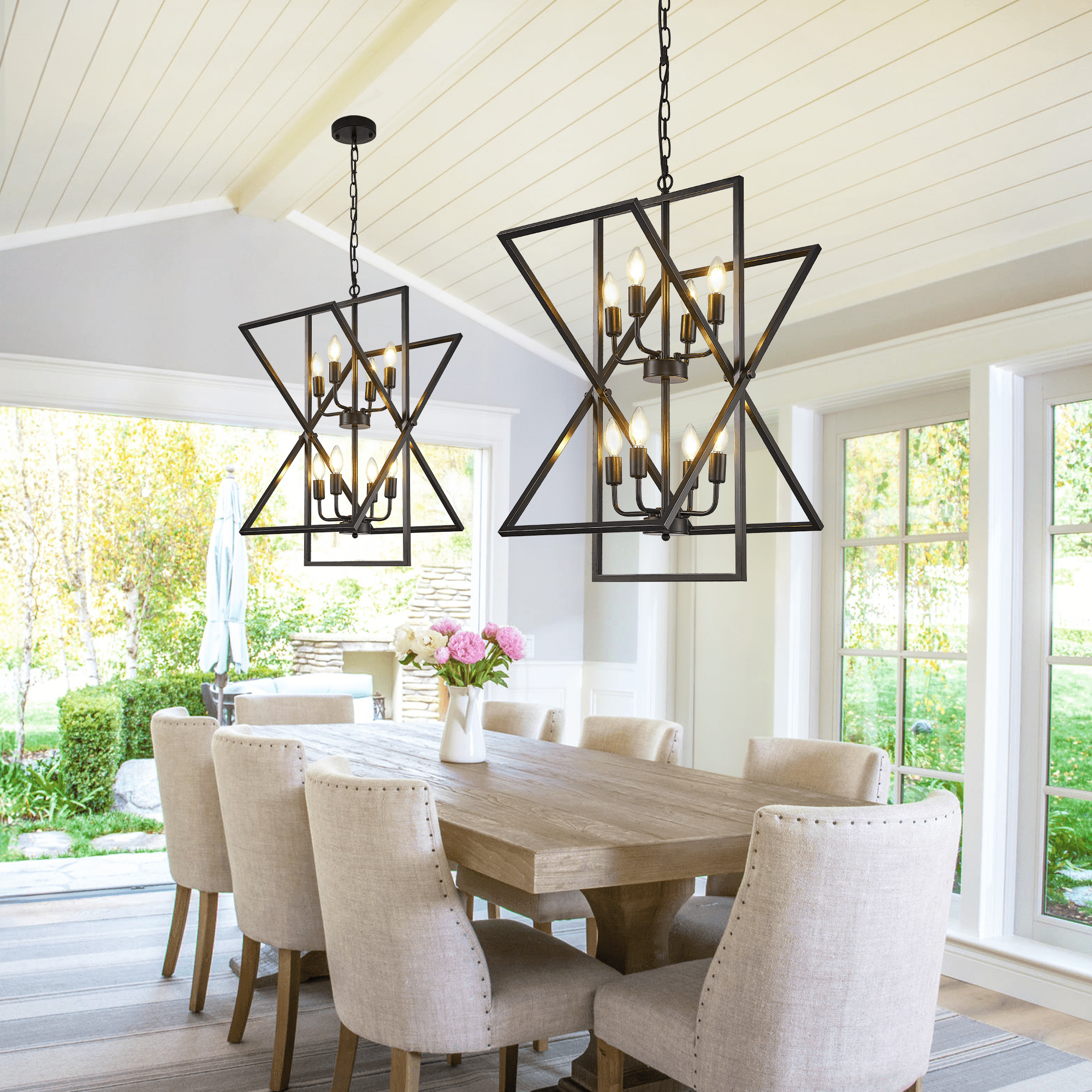 bokifol Black Chandelier,8-Light Farmhouse Chandeliers for Dining Room,Modern Rectangle Kitchen Island Lighting,Dining Room Light Fixtures Over Table