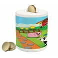 thumbnail image 1 of Cattle Piggy Bank, Cartoon Farmhouse Life for Animals Theme with Pig Cow Sheep Chicken and Duck Image, Ceramic Coin Bank Money Box for Cash Saving, 3.6" X 3.2", Multicolor, by Ambesonne, 1 of 4