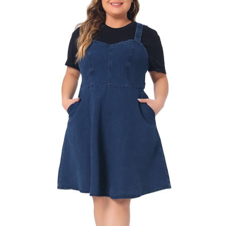 DARING DIVA Plus Size Denim Overall Adjustable Straps Pockets Dress 3X Dark Blue
