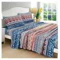 thumbnail image 4 of Shore 4-Piece Boho Stripe Bed Sheet Set - Medallion Floral Navy Blue Orange Red White Bohemian Printed Microfiber 14-Inches Deep Pocket Sheets & Pillowcases, Queen Sheet Set, 4 of 9