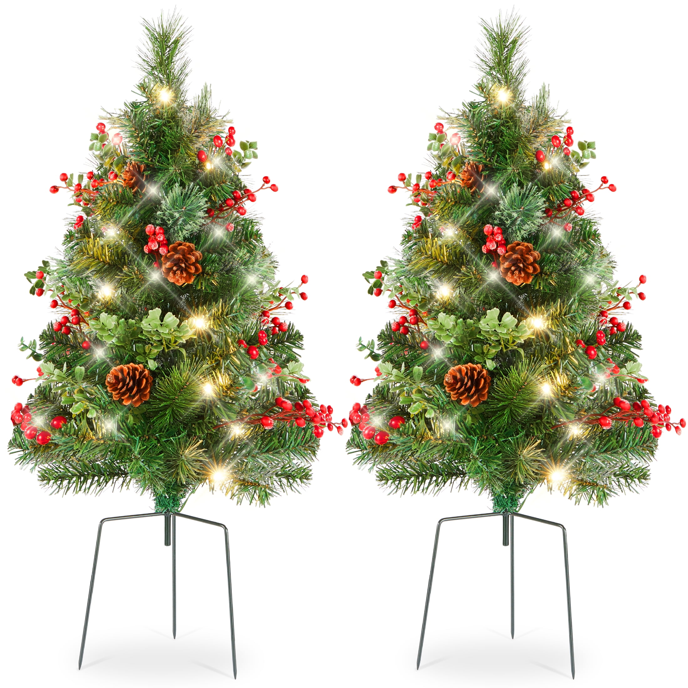 Set Of 2 53 Metal Outdoor Red And Green Christmas Tree Jingle Bell Signs Stake Decorations For Home Lawn Pathway Walkway Driveway Weather Resistant Xmas Decoration Christmas Yard Garden Stakes Decor