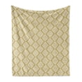 thumbnail image 1 of Geometric Soft Flannel Fleece Throw Blanket, Moroccan Style Reversed Clover Pattern in Dashed Lines and Diamonds, Cozy Plush for Indoor and Outdoor Use, 60" x 80", Sand Brown and White, by Ambesonne, 1 of 6