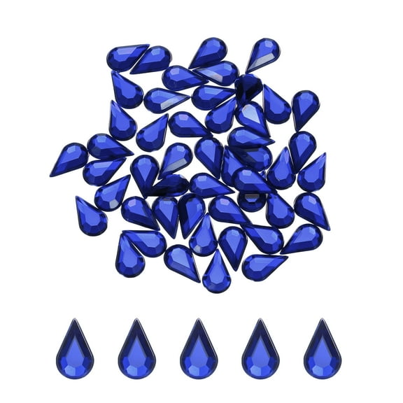 100PCS Flat Back Acrylic Teardrop Gems 8x13mm Artificial Rhinestones for DIY Crafts Bead Wedding Party Face Painting Jewelry Making Dark Blue
