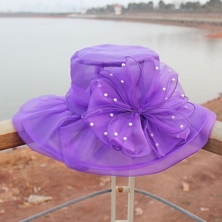 Elegant Women\'s Tweed Sun Hat With Satin Flowers And Pearls Wedding Tea Party Elegant Women\ main image 4