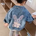 thumbnail image 2 of FINALGANG Girls Kids Denim Jacket Casual Loose Fit Jean Coat With Back Bunny Embroidery Long Sleeve Collared Jacket For Daily Wear Classic Outerwear, 2 of 4