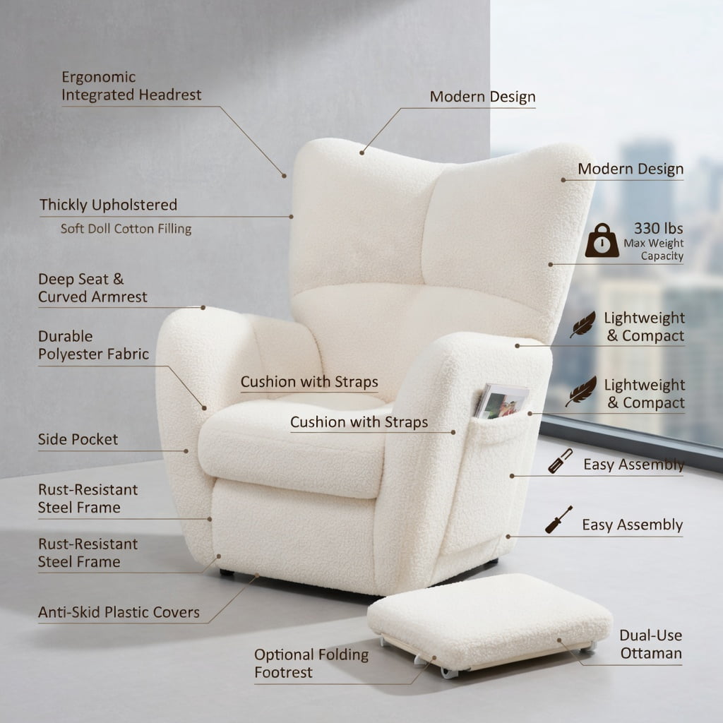 Demi Bonn Upholstered Rocking Chair, Accent Chair with Comfy Backrest and Armrest, Suitable for Home, Living Room and Bedroom, Beige