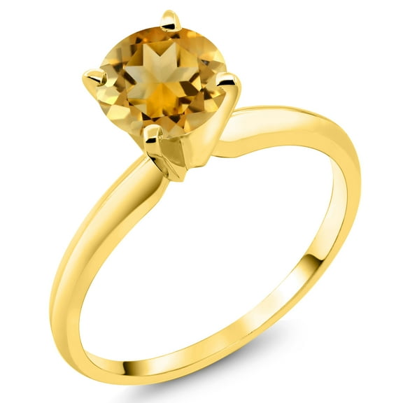 Gem Stone King 14K Yellow Gold Yellow Citrine Solitaire Engagement 4-Prong Ring for Women | 0.80 Cttw | Round 6MM | Gemstone November Birthstone (Size 6)