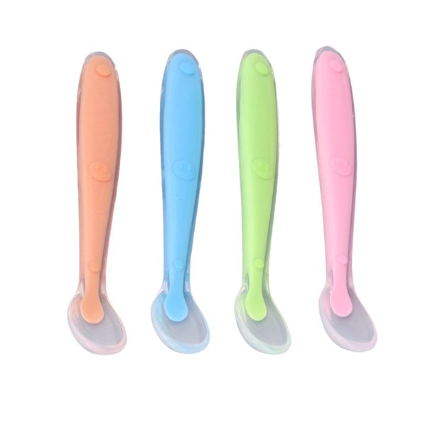 Cucharas de atrenamiento para Bebés, Superficie Glasada 4 Piezas de Silicona para Bebés Cucharas de Alimentación