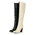 thumbnail image 5 of Bamboo Pointed Toe Split Color Chunky Heel Knee High Boot 20384, 5 of 6