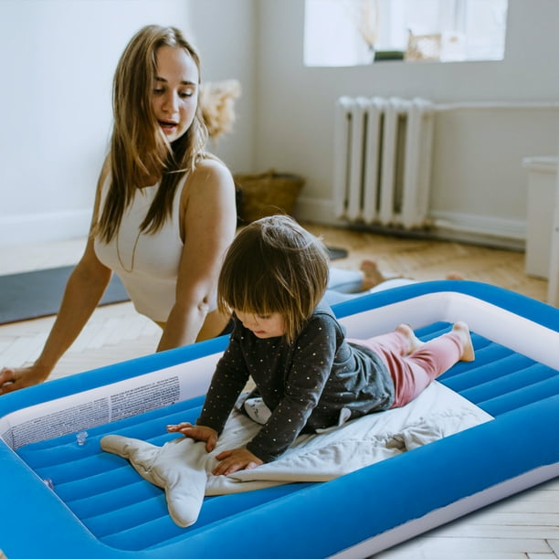 Honeydrill Kids Travel Air Mattress Inflatable Bed with Raised Sides Blue