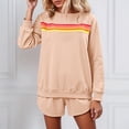 thumbnail image 2 of Women's 2 Piece Shorts Sets Fashion Rainbow Stripe Print Long Sleeve Sweatshirts Fall Winter Comfy Casual Loose Vacation Suits, 2 of 6