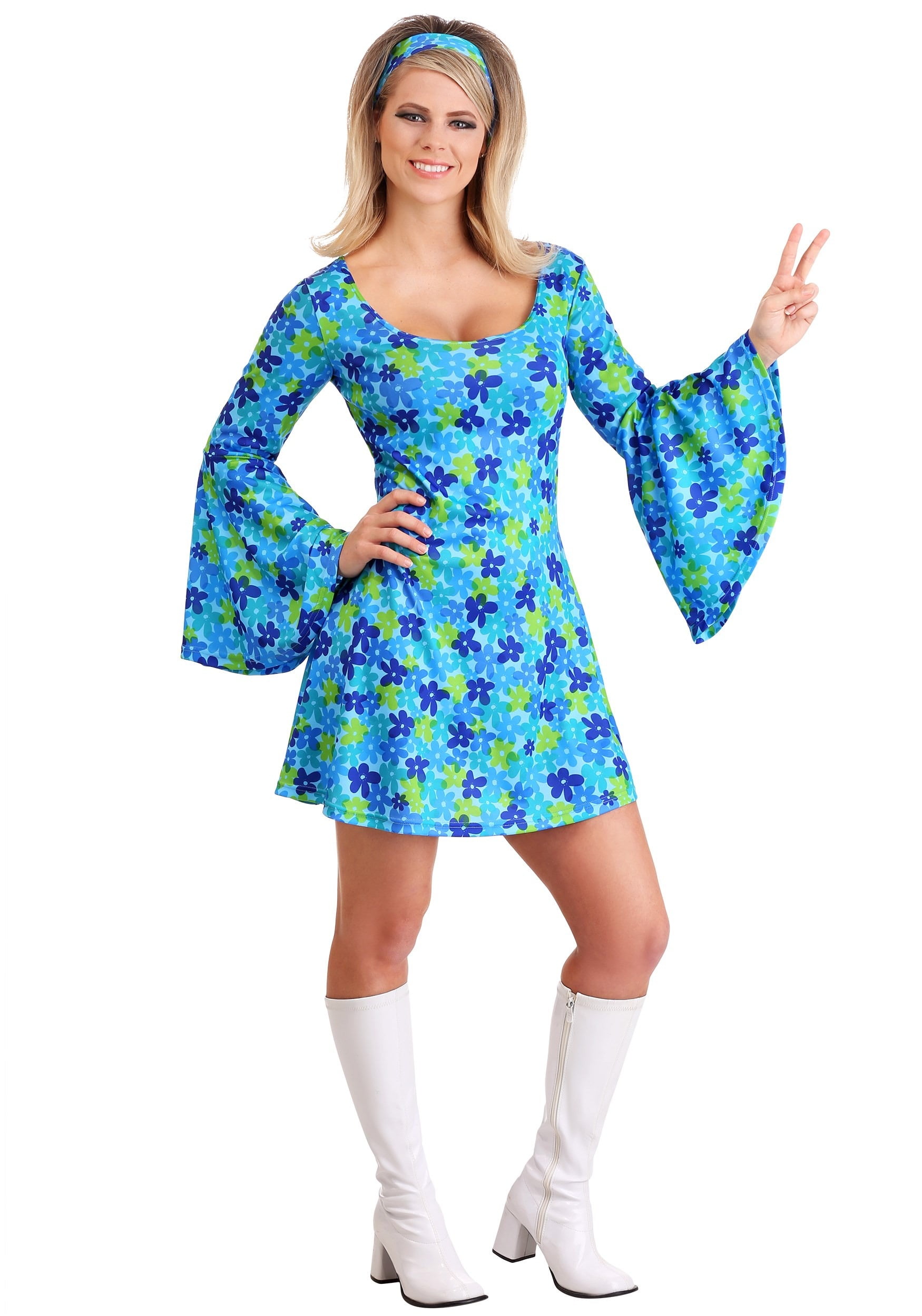 Women's Plus Wild Flower 70s Disco Dress Costume -