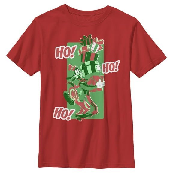Boy's Mickey & Friends Christmas Goofy Ho Ho Ho Graphic Tee Red Large