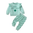 thumbnail image 5 of Staki Toddler Baby Girl St Patricks Day Outfit Ruffle Sleeve Letters Print Lucky Charm Sweatshirt Pants Headband 3Pcs Set St Patricks Day Outfits for Girls 3M,6M,12M(Green,6-12 Months), 5 of 9