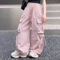 thumbnail image 4 of UACY Girls Cargo Pants Wide Leg Cute Cargo Pants with Bow Decor Multi Pockets, Drawstring Elastic Waist Loose Fit Casual Pants for Girls Daily Wear, 4 of 6
