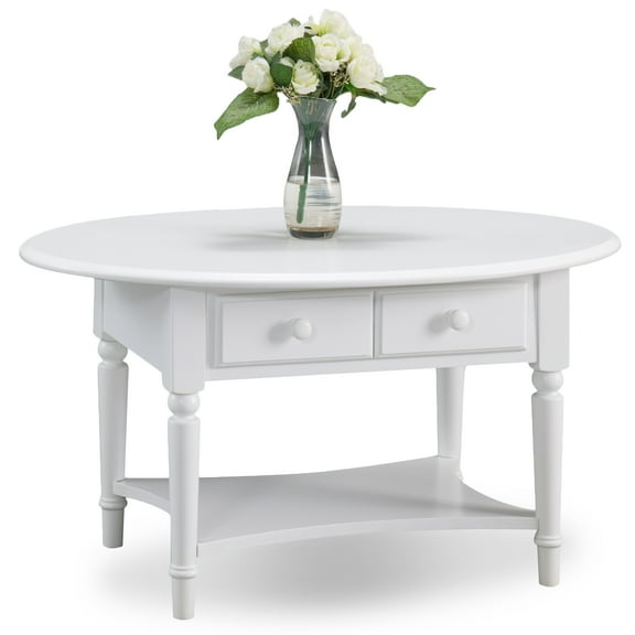 Leick Home 20044-WT Coastal One Drawer Oval Coffee Table with Shelf, Orchid White
