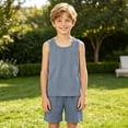thumbnail image 2 of Toddler Baby Boy Clothes Short Sleeve Color Block Sweatshirt Top Drawstring Pants Set 2pcs Summer Outfits 6-12 Months 12-24 Months 2t 3t 4t 5t 6t 7t Children(Light Blue,7-8 Years), 2 of 6