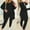 Black, variant on 2 Piece Outfit for Women Plus Size,Women Two Piece Set 3Pc Solid Color Tank Top Long Sleeve Coat Elastic Waist Long Pants Sets