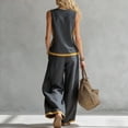 thumbnail image 4 of Stichou Twp Piece Outfits for Women Summer Sleeveless Wide Leg Capris Tracksuits Casual Cotrast Colors Lounge Sets Dark Gray M, 4 of 4