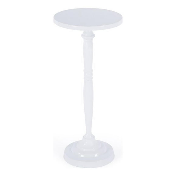 Beaumont Lane Traditional Outdoor Round Metal Pedestal Side Table in Ivory