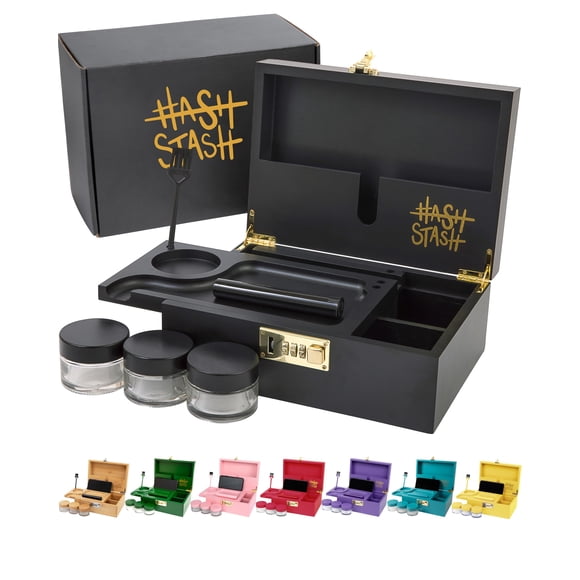 Caja de almacenamiento HASHSTASH The OG Large Bamboo con cierre y 3 tarros