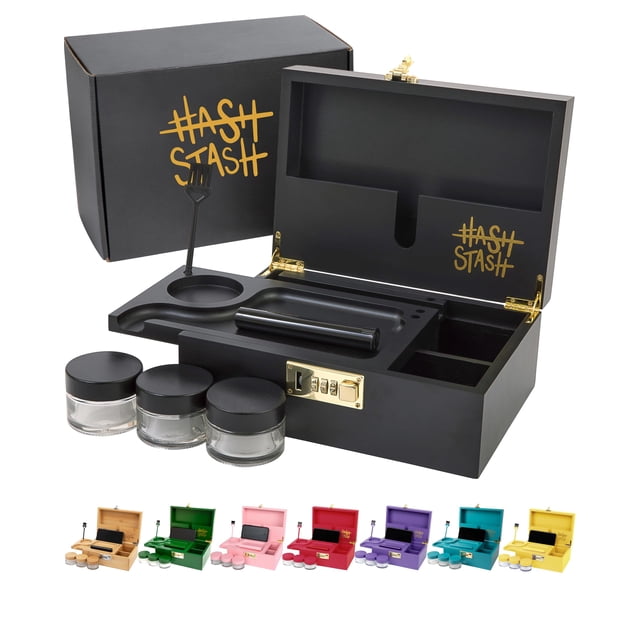 Caja de almacenamiento HASHSTASH The OG Large Bamboo con cierre y 3 tarros