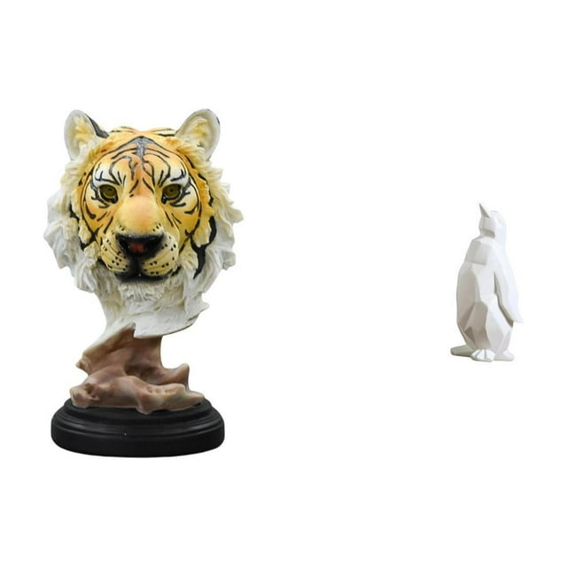 Figura decorativa de cabeza de pingüino y tigre, estatua de resina, adorno coleccionable para sala de estar, entrada, mesa, dormitorio, oficina o libr