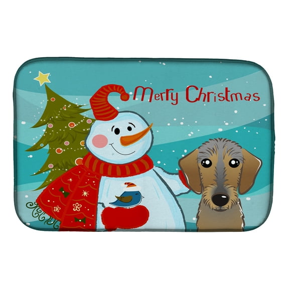 Snowman with Wirehaired Dachshund Dish Drying Mat
