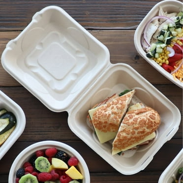 World Centric Fiber Hinged Containers, 8 X 8 X 3, Natural, 300/Carton TOSCU853
