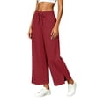 thumbnail image 6 of Hurxie Women's High Waist Pants Loose Cropped Palazzo Pants Casual Summer Beach Trouser Watermelon Red,M, 6 of 8