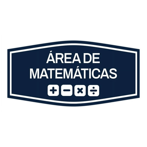 Signs ByLITA Fancy área de matemáticas Easy Installation | Classroom Decor | School Markers And Decorations | Students and Teachers Sign (Navy Blue / White) - Large