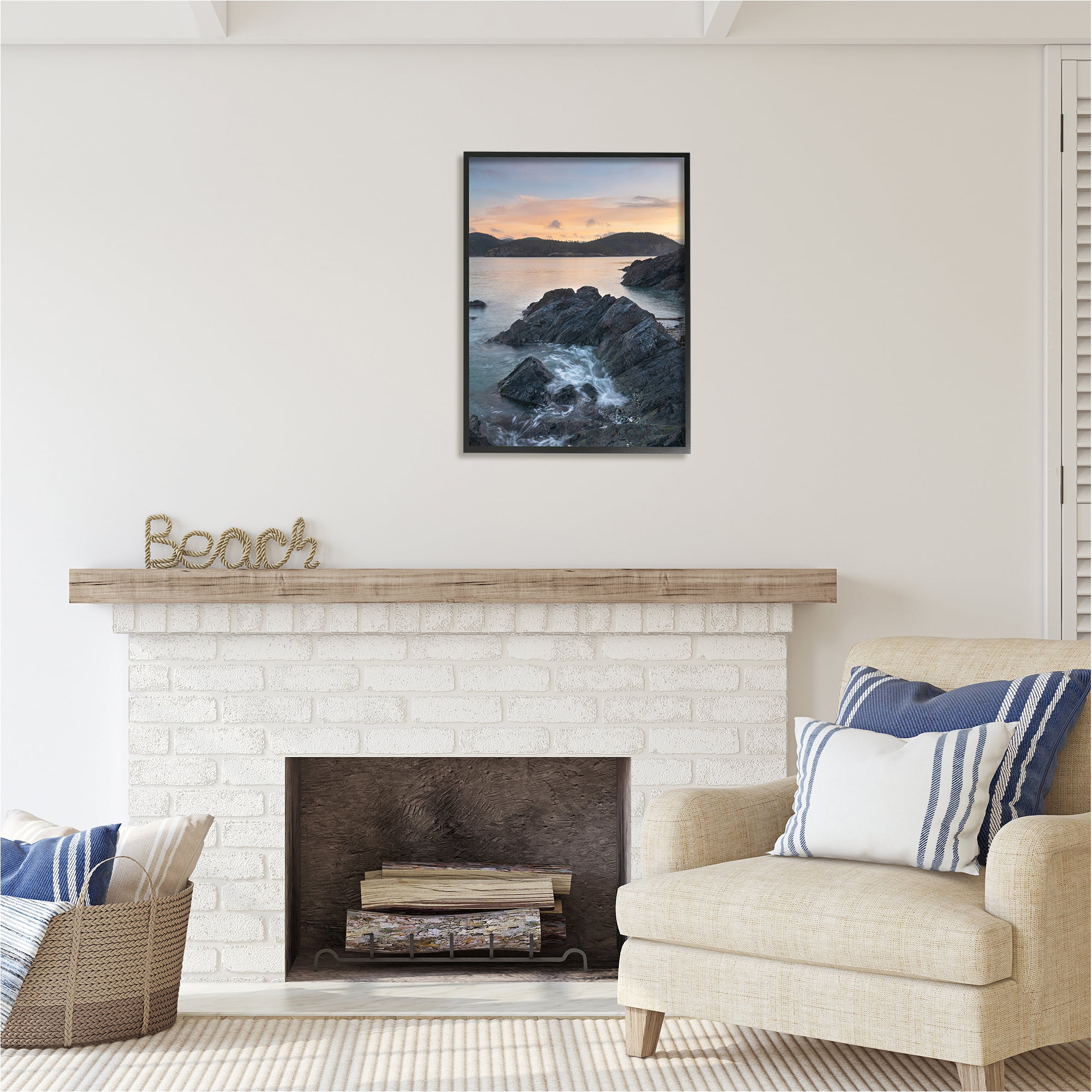 Stupell Industries Rocky Sea Cliffs Landscape Photography Black Framed Art Print Wall Art, 24 x 30