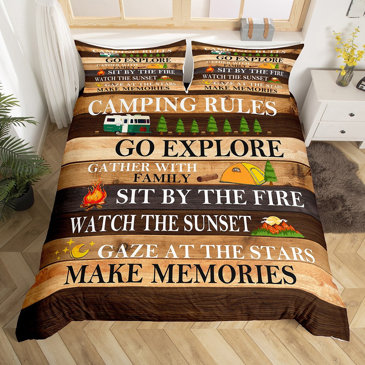 YST Camping Rules Comforter Cover Camper Duvet Cover For Kids Boys