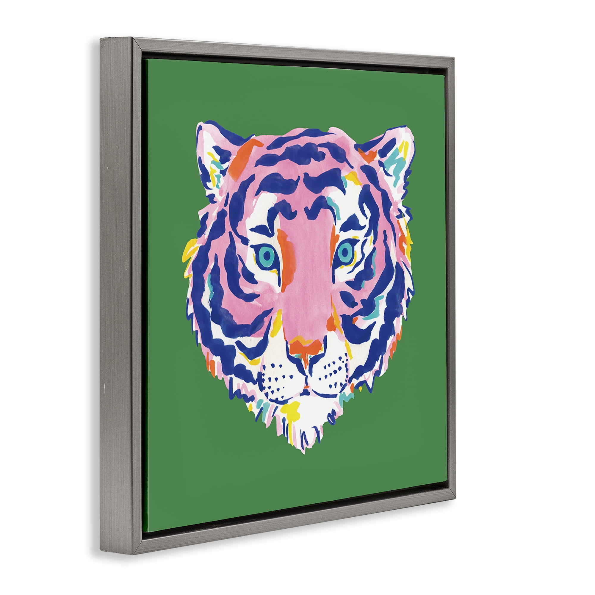 Stupell Industries Exotic Boho Tiger Face Gray Framed Floater Canvas Wall Art, design by Karolina Sato