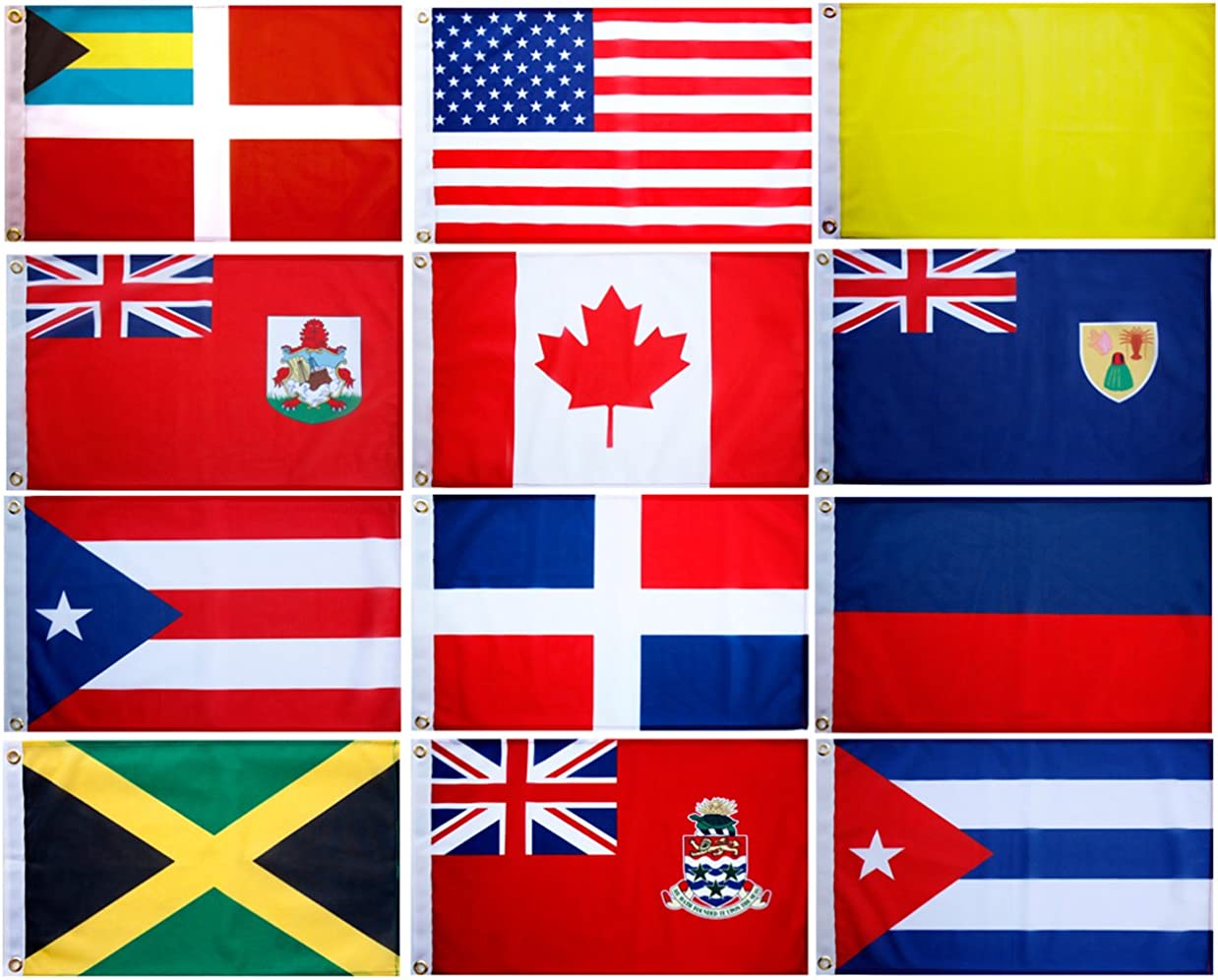 Boat Flags, Set of 12 Courtesy & Quarantine Flags for US, Canada