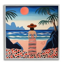 Stupell Industries Patterned Woman on Beach Landscape Painting Gray Framed Art Print Wall Art, 17 x 17