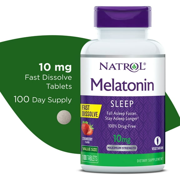 Natrol Melatonin Fast Dissolve Sleep Aid Tablets, Strawberry, 10mg, 100 Count