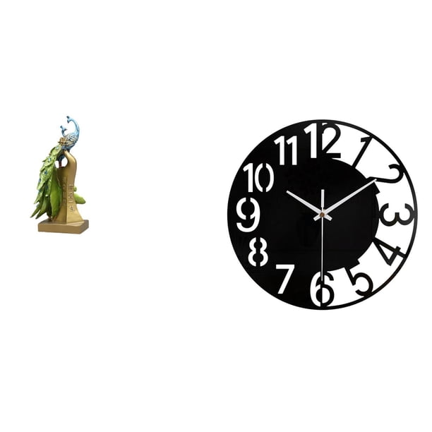 Figura de escritorio,Estante de estatua de pavo real para escritorio,decoración del hogar,Reloj de pared grande,Reloj de pared acrílico silencioso moderno,Reloj de pared grande para