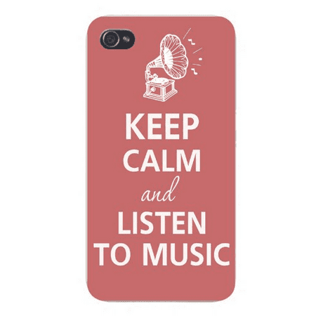 Apple Iphone Custom Case 4 4s White Plastic Snap on - Keep Calm and Listen to Music Record