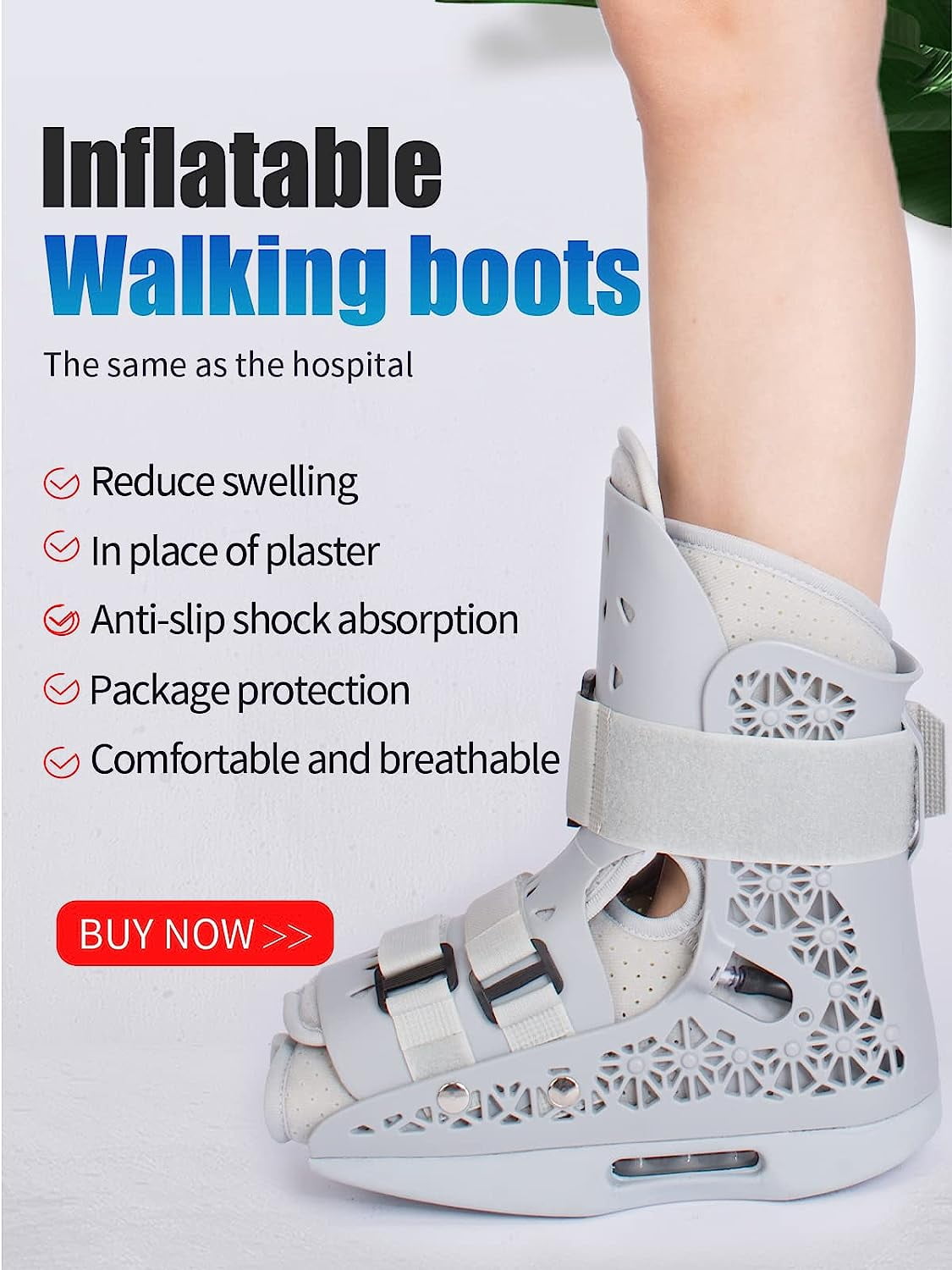 Inflatable Walker Boot Air Cam Walker Fracture Boot Medical Short Walking Boot Walker Brace Breathable Orthopaedic Boot for Foot Injury Ankle Sprain