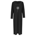 thumbnail image 2 of Gibobby Vestido Causal para Mujer de Verano Primavera Y Otoño Casual Suelto Manga Larga Bolsillo Con Capucha Estampado De Diente De León Vestido Casual Vestido(Negro,CH), 2 of 5