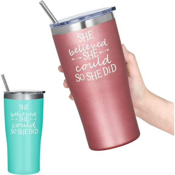 Graduation Gifts for Women,She Believed She Could So She Did Tumbler,Congratulations Gifts ,Inspirational Gifts,New Job Gift,Congrats Gifts,Motivation Gifts for College,Her(Rose Gold)