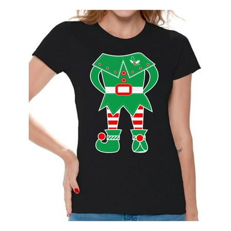Awkward Styles Christmas Tuxedo Shirt for Women Funny Santa's Elf Tuxedo Shirt for Ladies Christmas Graphic Holiday Tee Elf on the Shelf Holiday T-Shirt for