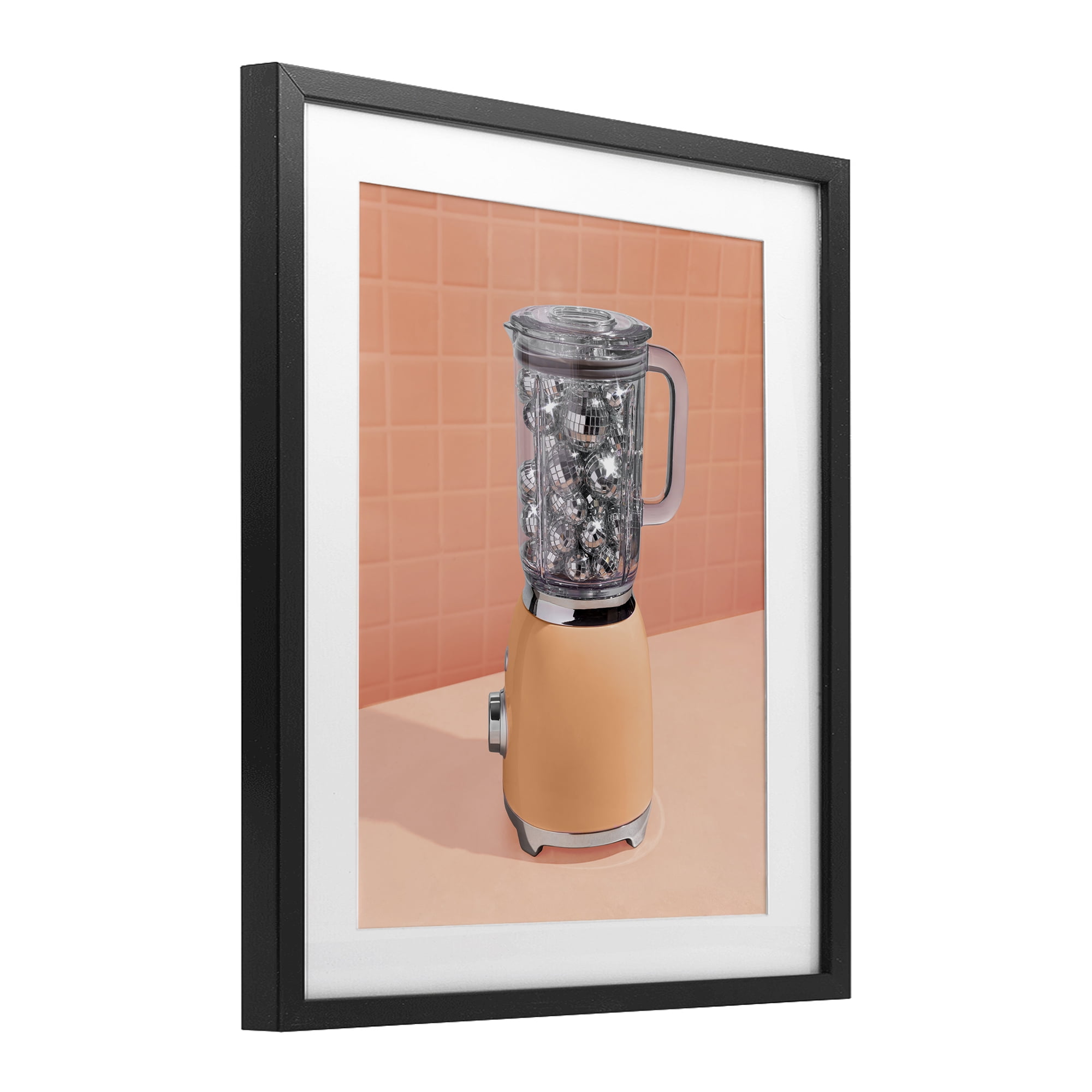 Orange Retro Disco Blender Black Framed Print Under Glass, design by LISH Creative