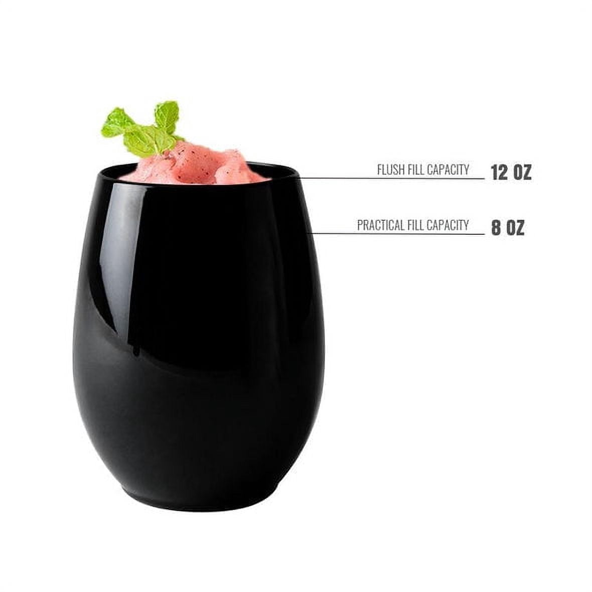 Smarty 12 oz. Black Elegant Stemless Plastic Wine Glasses 64ct