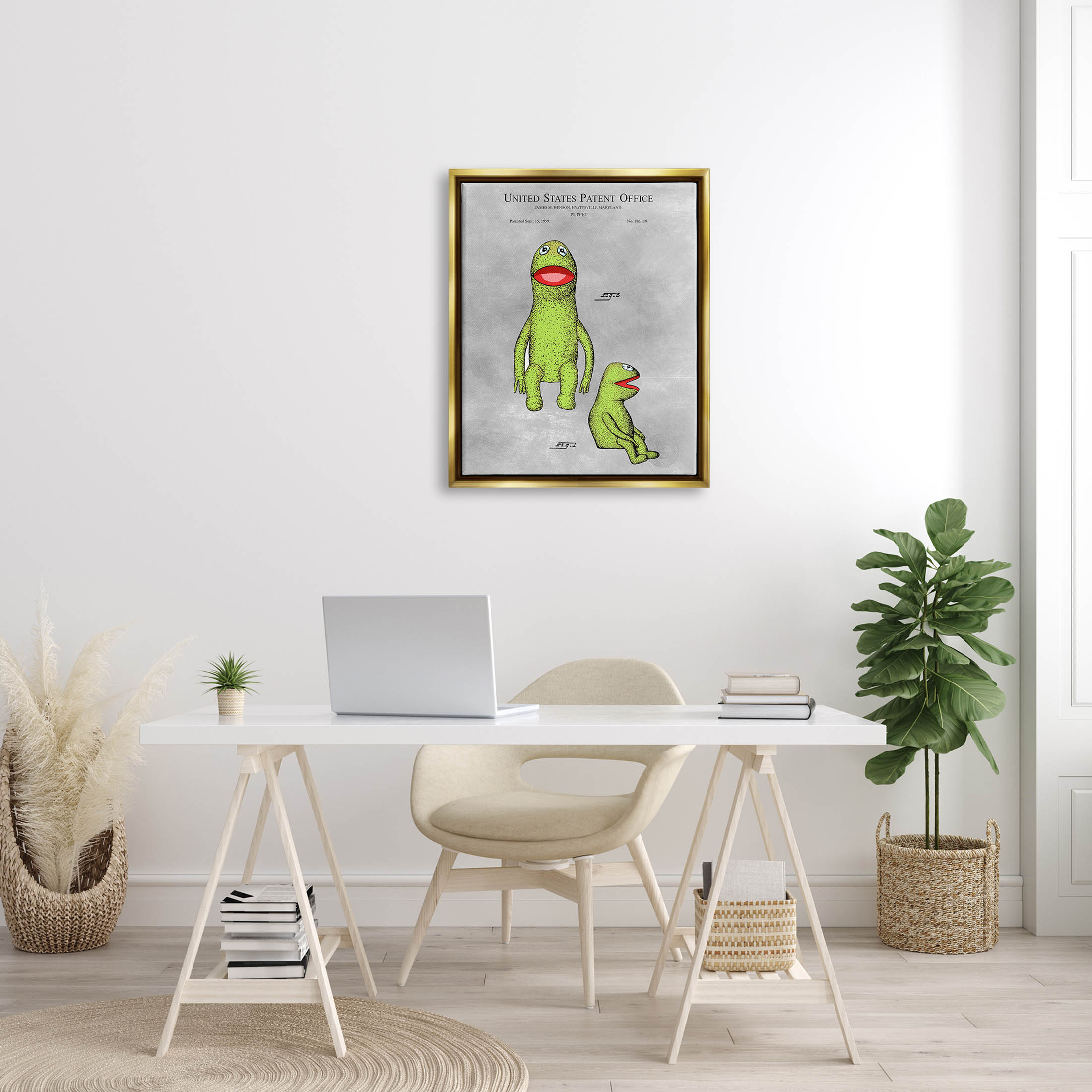 Stupell Industries Vintage Frog Puppet Diagram Graphic Art Metallic Gold Floating Framed Canvas Print Wall Art, Design by Karl Hronek