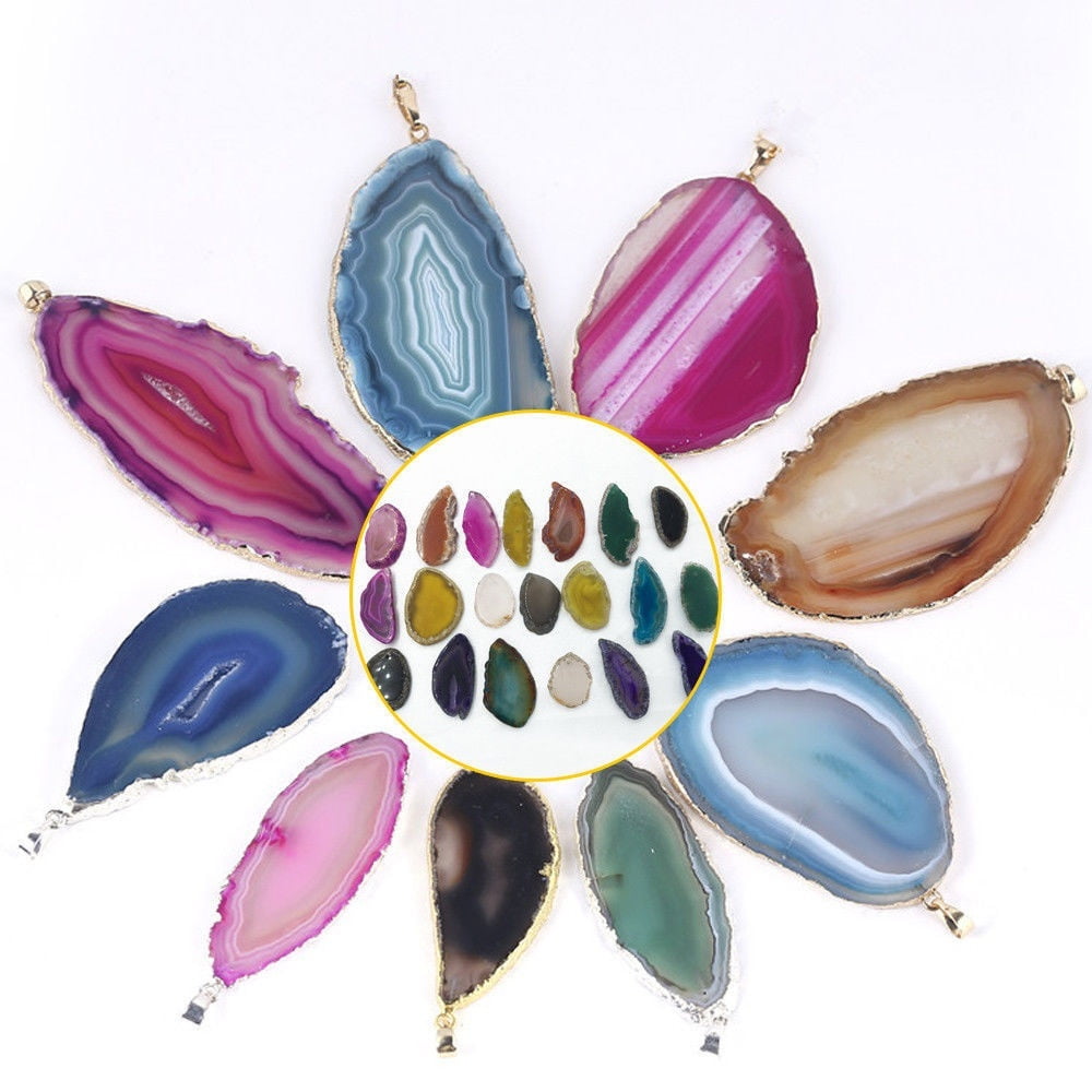 Natural Agate pendant Polished Crystal Slice Pendant Reiki Stone Healing Gift 1x