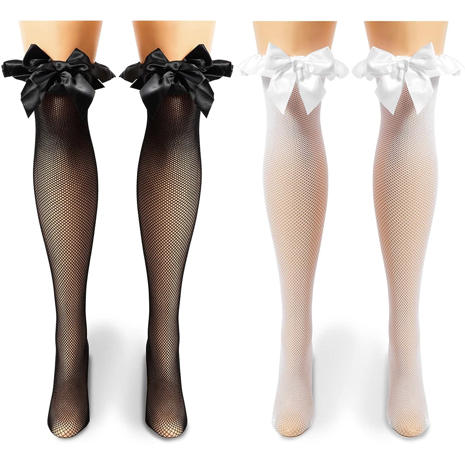 white fishnet socks with bow
