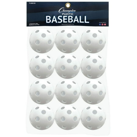 Hollow Practice Balls - White Plastic Baseballs: Hollow Balls for Sport Practice or Play - 12 Pack Champion Sports