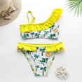 thumbnail image 2 of Virmaxy Two Piece Palm Tree Graphic Tankini Swimsuits for Toddler Baby Girls 3-9 Years Girls Ruffled One Shoulder Swimsuit Leaf Gradient Color Girls Split Swimsuit Yellow, 2 of 6